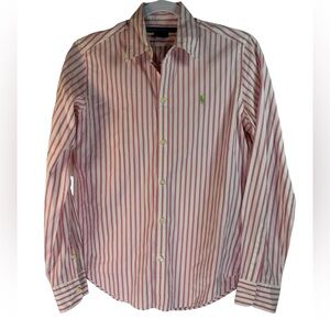 Ralph Lauren Sport Long Sleeve Button Up Shirt Rose Pink & White Stripe 6